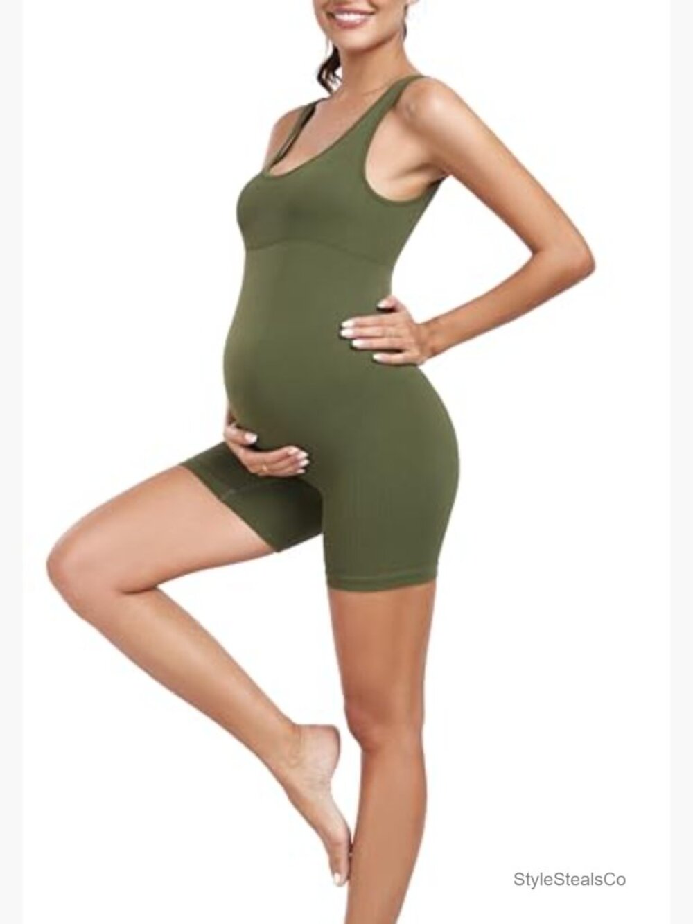 Maternity Seamless Yoga Jumpsuit One Piece Bodysuit Square Neck Romper - Picture 4 of 5